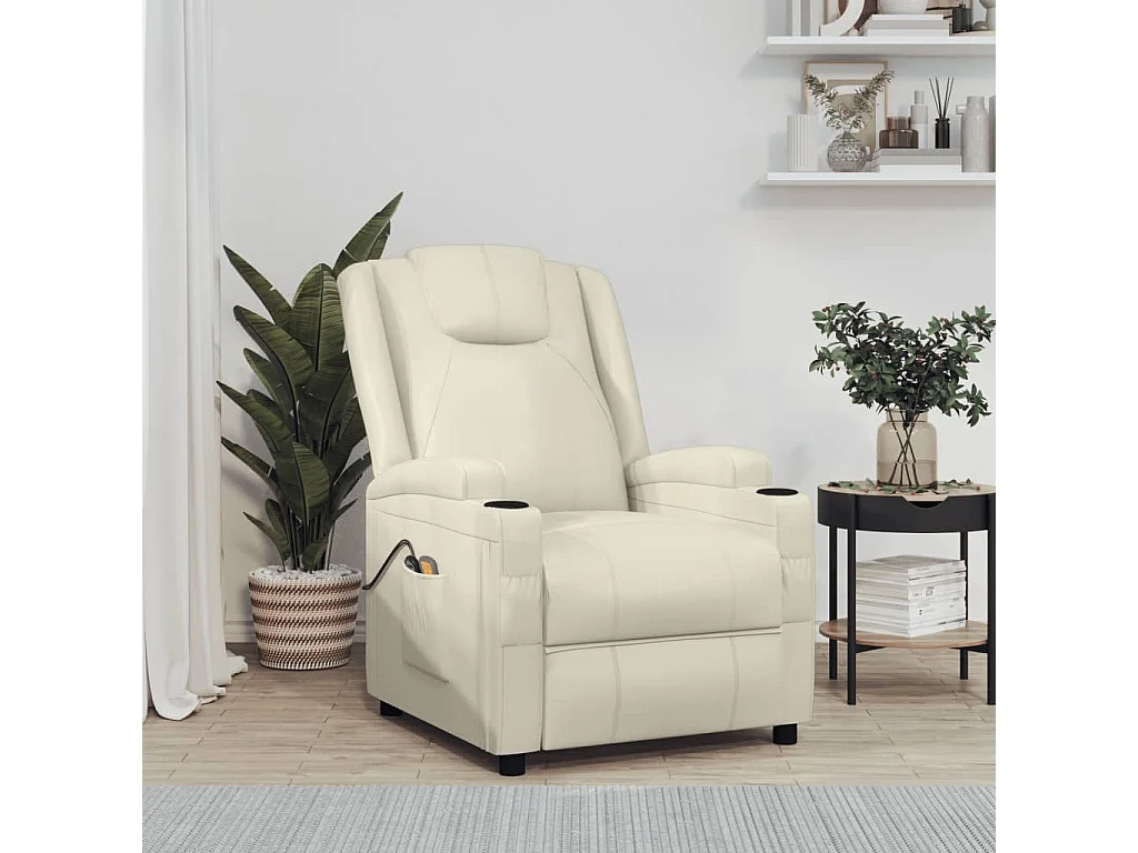 Fauteuil électrique de massage Crème blanc Similicuir