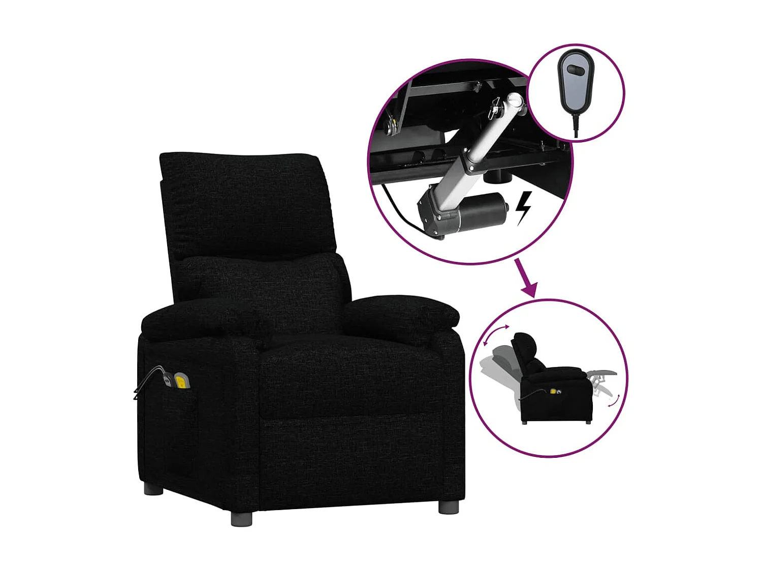 Fauteuil électrique de massage Noir Tissu