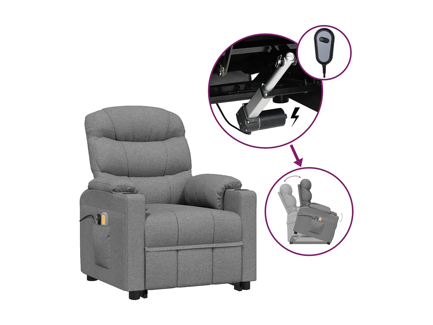 Massagesessel mit Aufstehhilfe Hellgrau Stoff