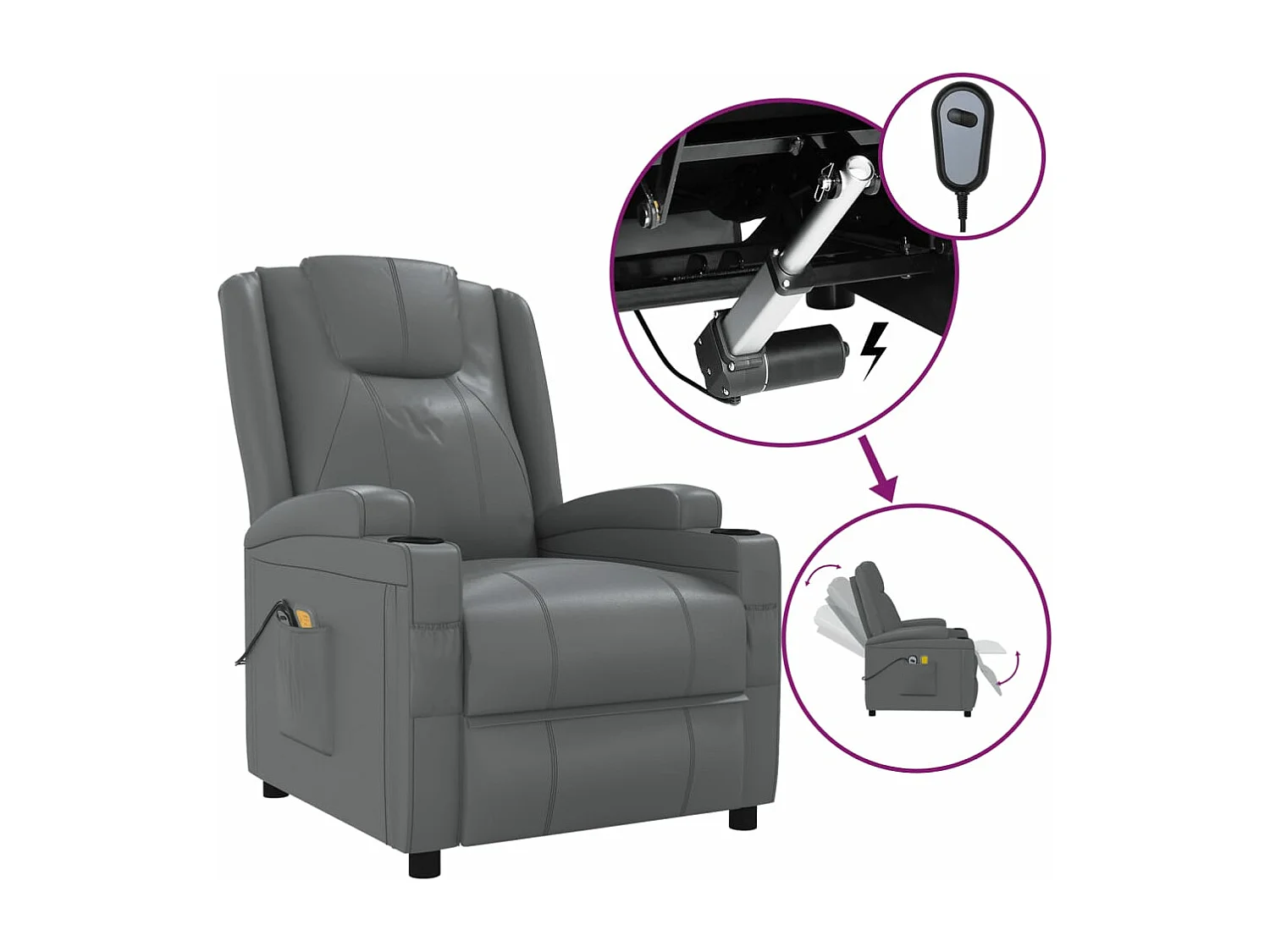 Massagestoel elektrisch kunstleer antracietkleurig