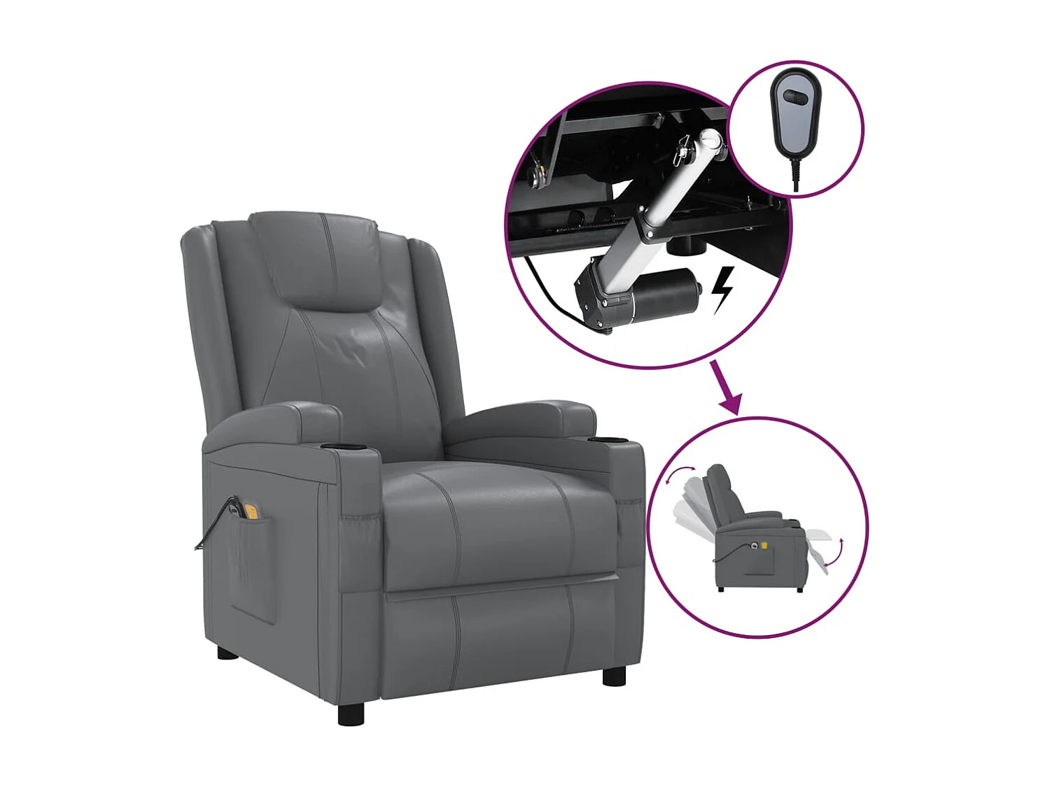 Fauteuil de massage électrique Anthracite Similicuir