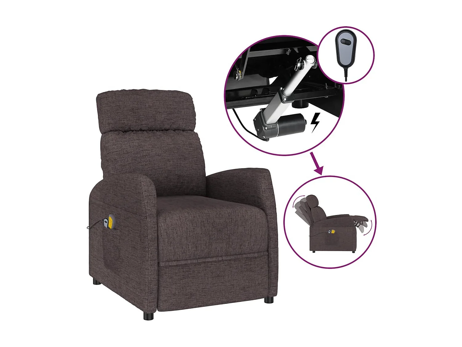 Fauteuil électrique de massage Marron foncé Tissu