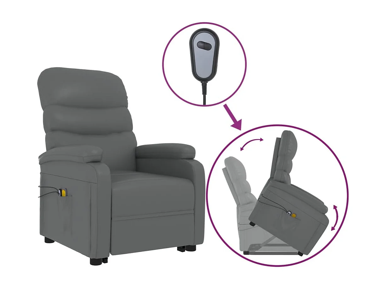 Sillón elevable de cuero sintético gris antracita