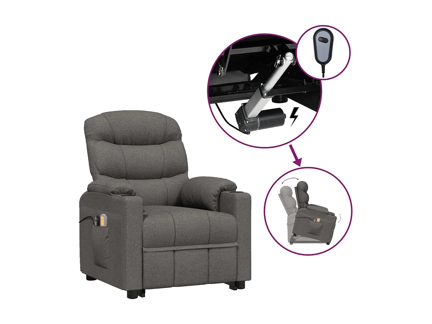 Massagesessel mit Aufstehhilfe Dunkelgrau Stoff