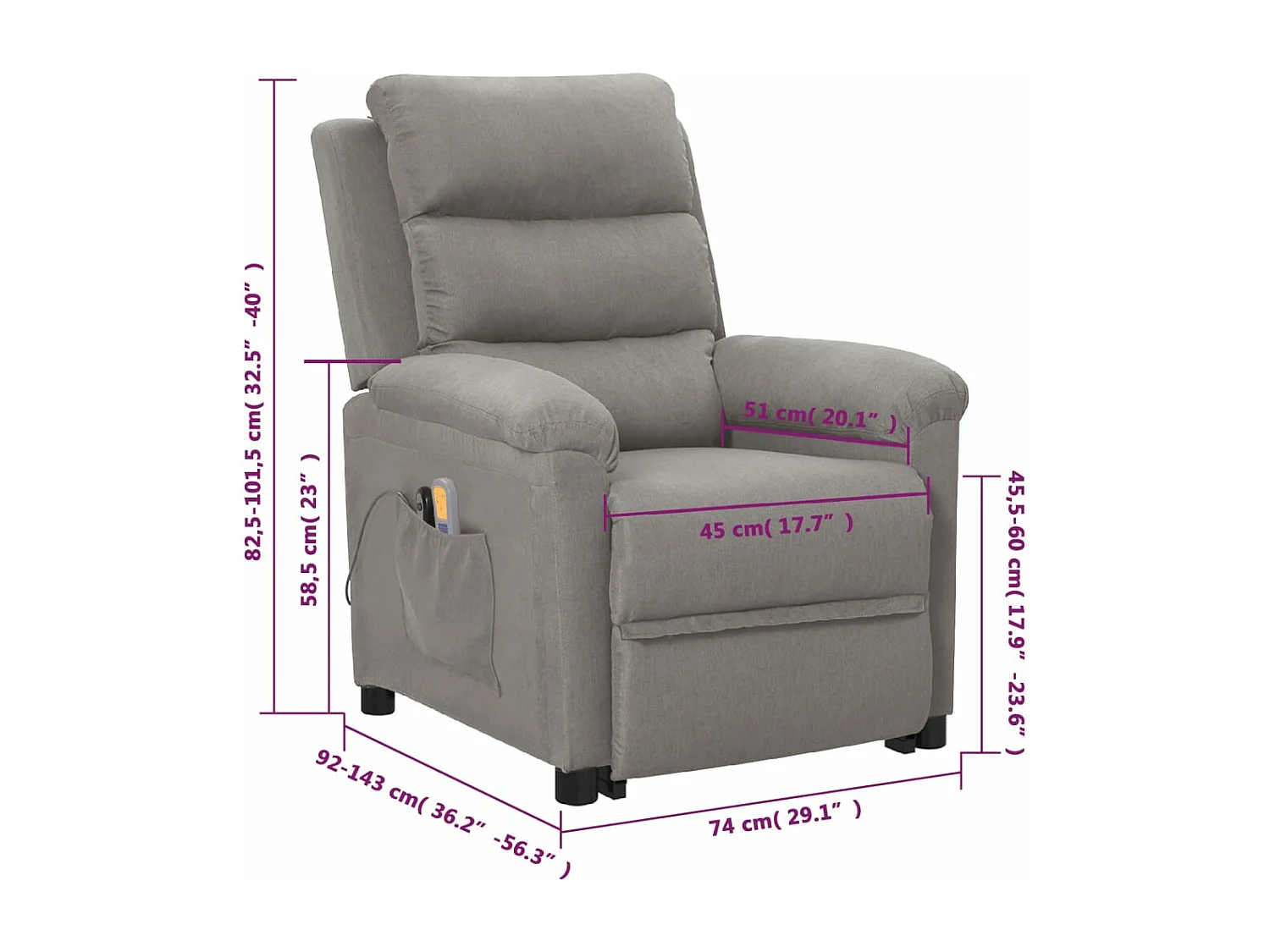 Fauteuil de massage inclinable Gris clair Tissu