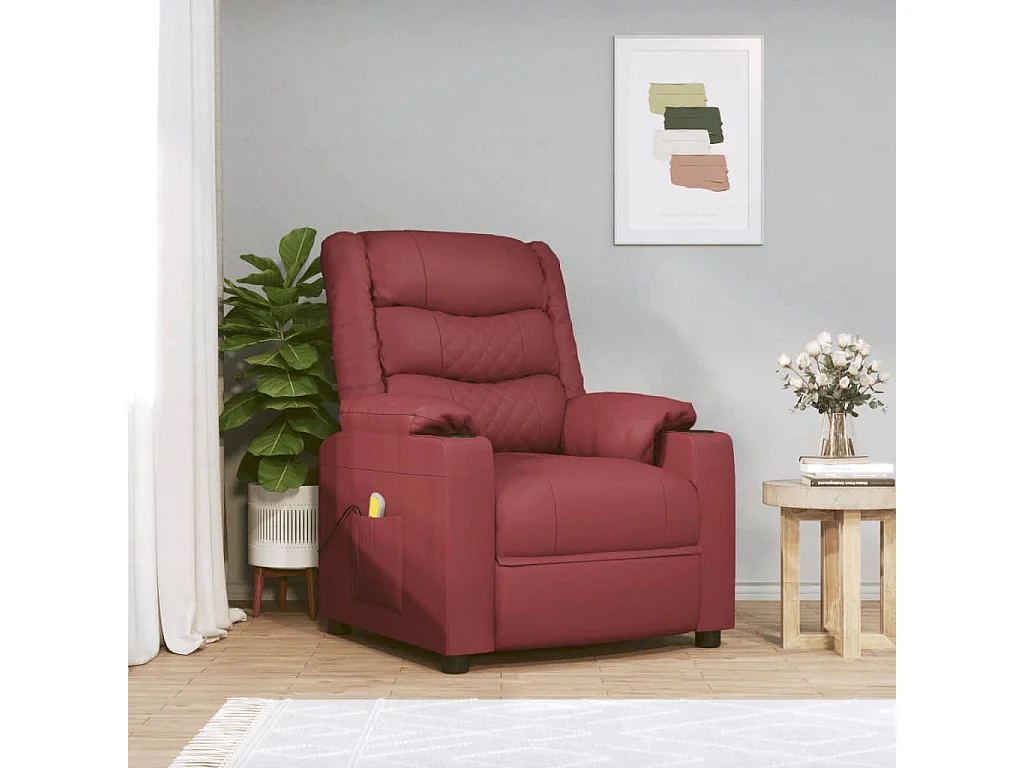 Sillón de masaje de cuero sintético rojo tinto