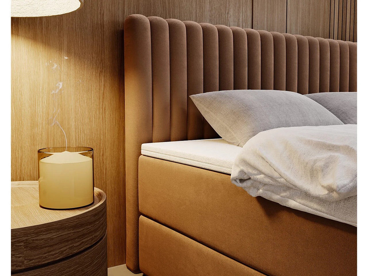 Lit continental Marbella avec rangement - 140 x 200 - double - velours - marron