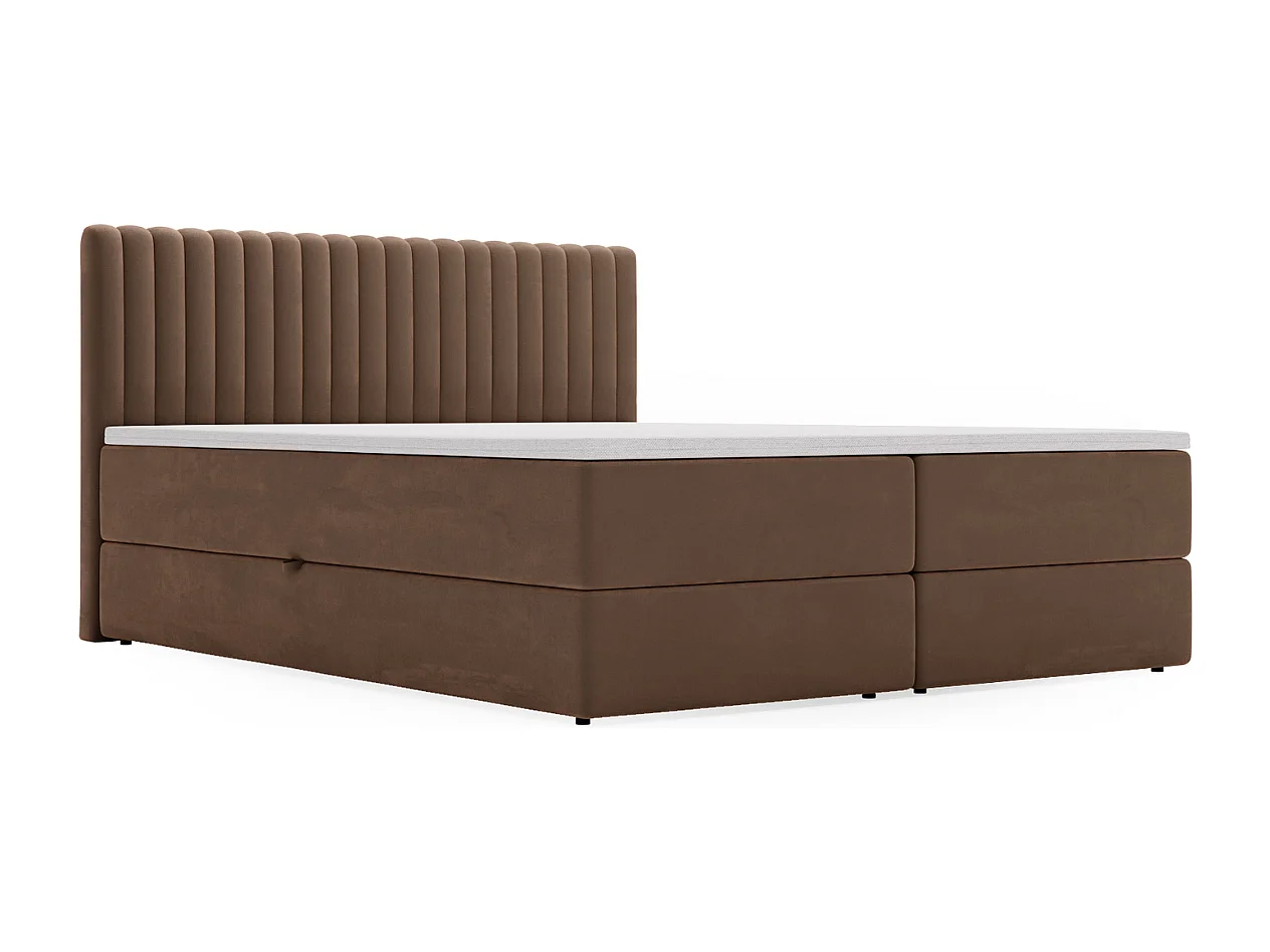 Lit continental Marbella avec rangement - 140 x 200 - double - velours - marron