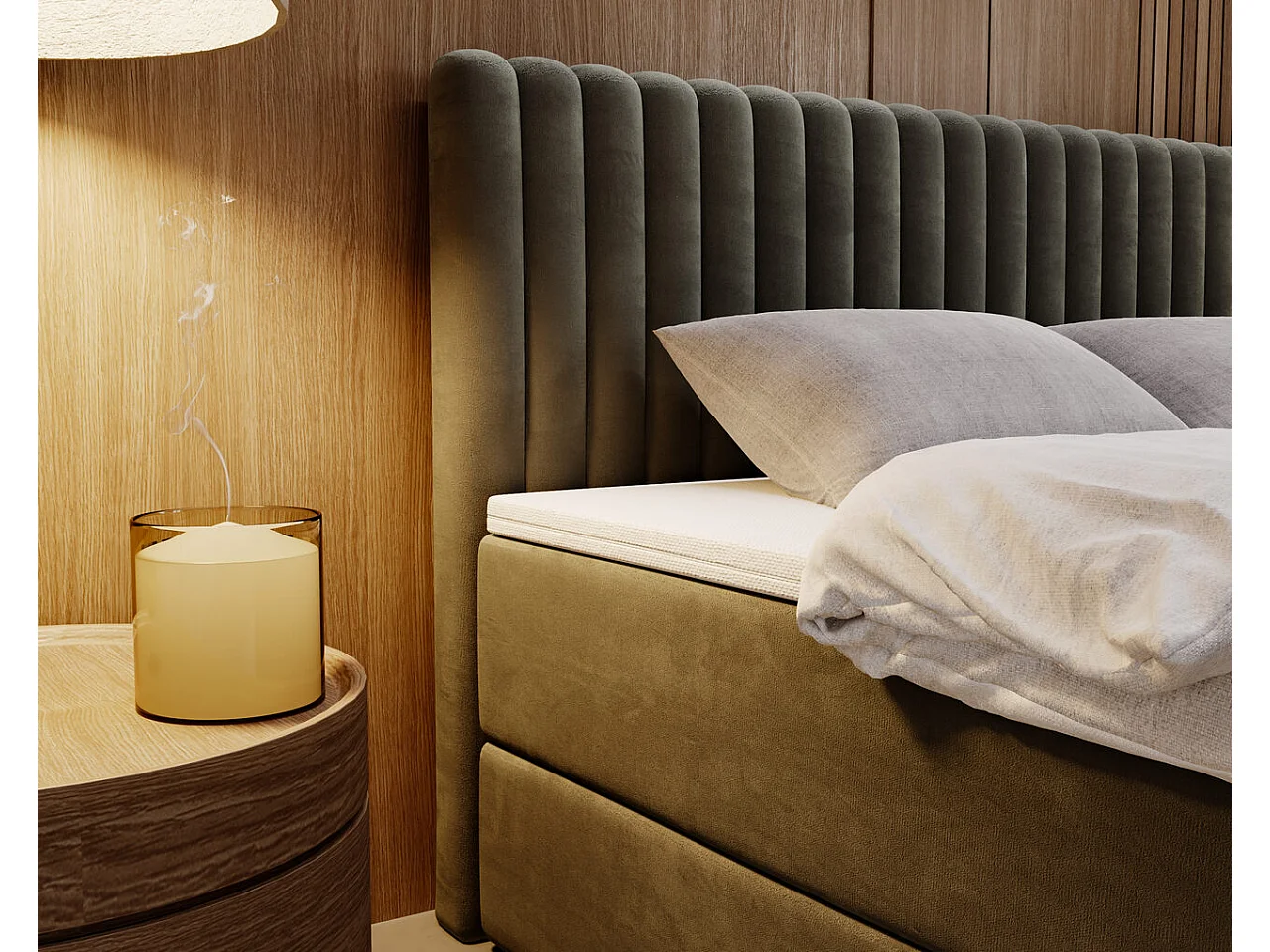 Boxspringbett mit Kopfteil - 160 x 200 - Samtstoff  - Grau - Matratze  - Topper  - MARBELLA