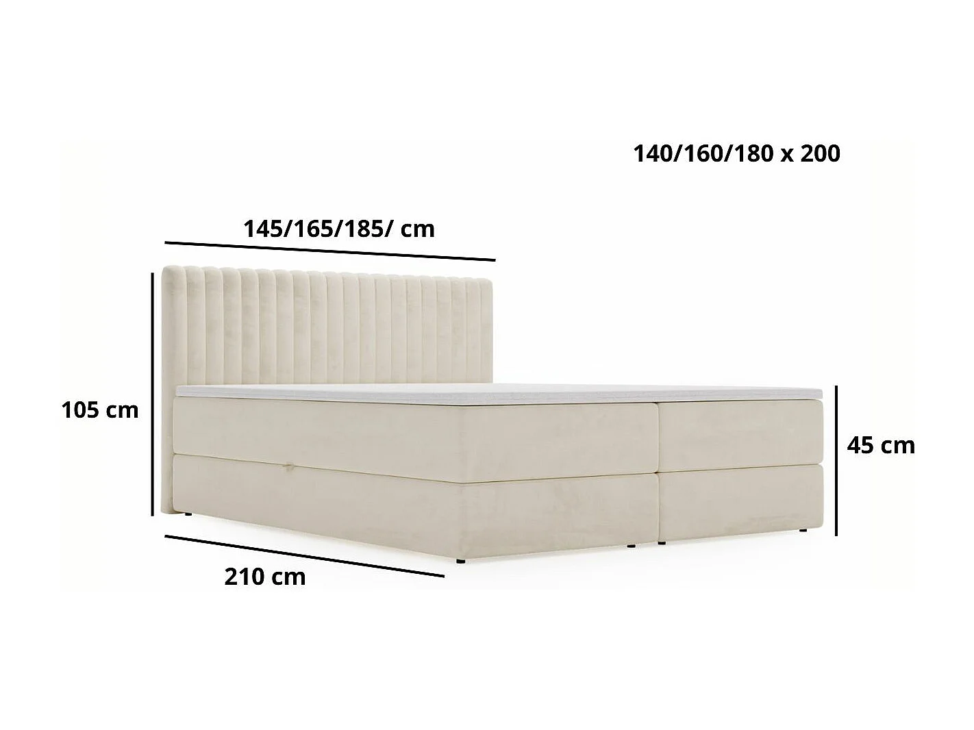Boxspringbett mit Kopfteil - 160 x 200 - Samtstoff  - Grau - Matratze  - Topper  - MARBELLA