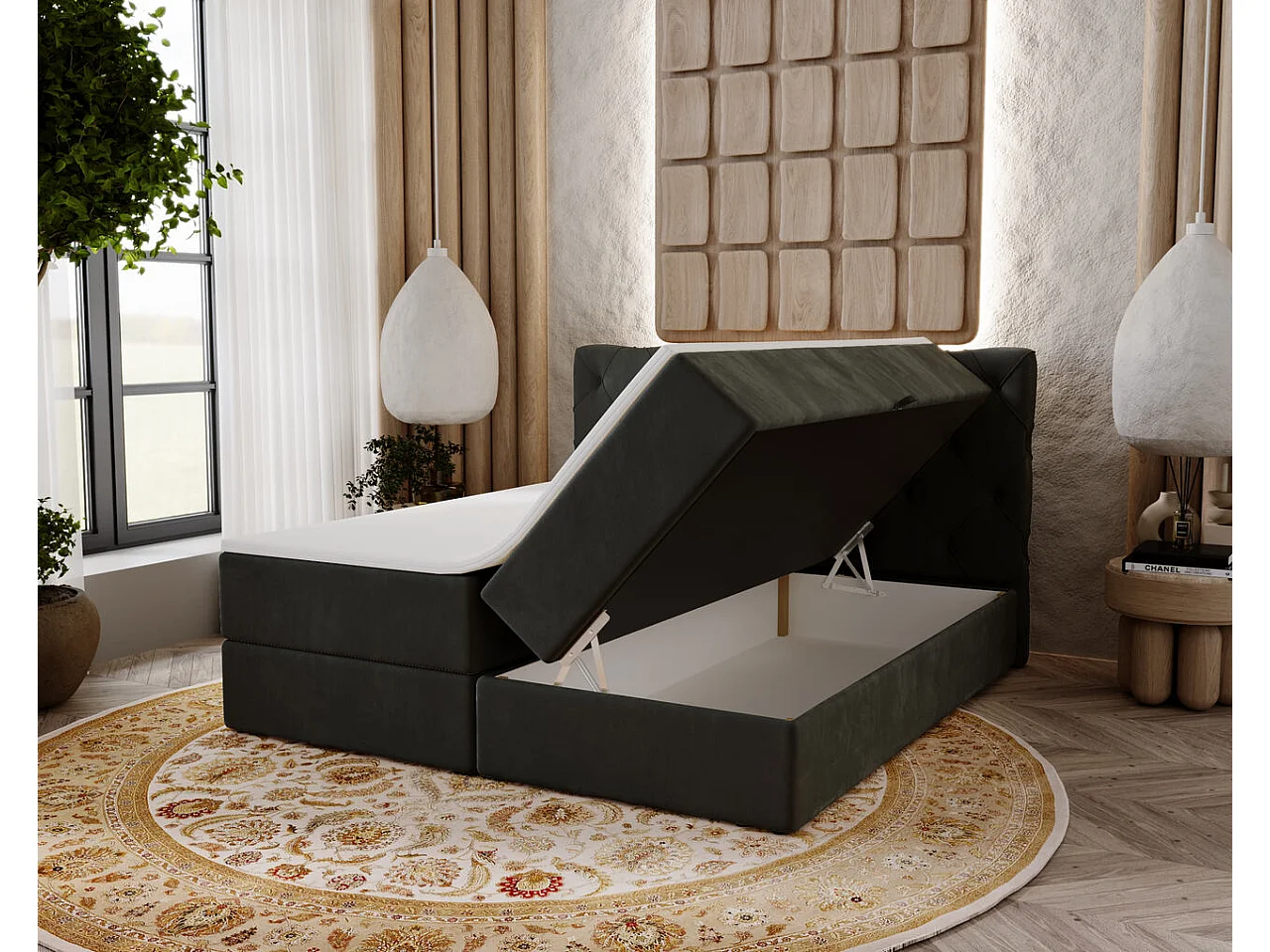 Boxspringbett mit Kopfteil - 160 x 200 - Samtstoff  - Grau - Matratze  - Topper  - NAPOLI