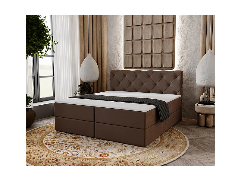 Boxspringbett mit Kopfteil - 180 x 200 - Samtstoff  - Braun - Matratze  - Topper  - NAPOLI