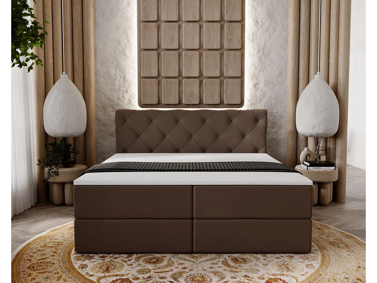 Boxspringbett mit Kopfteil - 180 x 200 - Samtstoff  - Braun - Matratze  - Topper  - NAPOLI