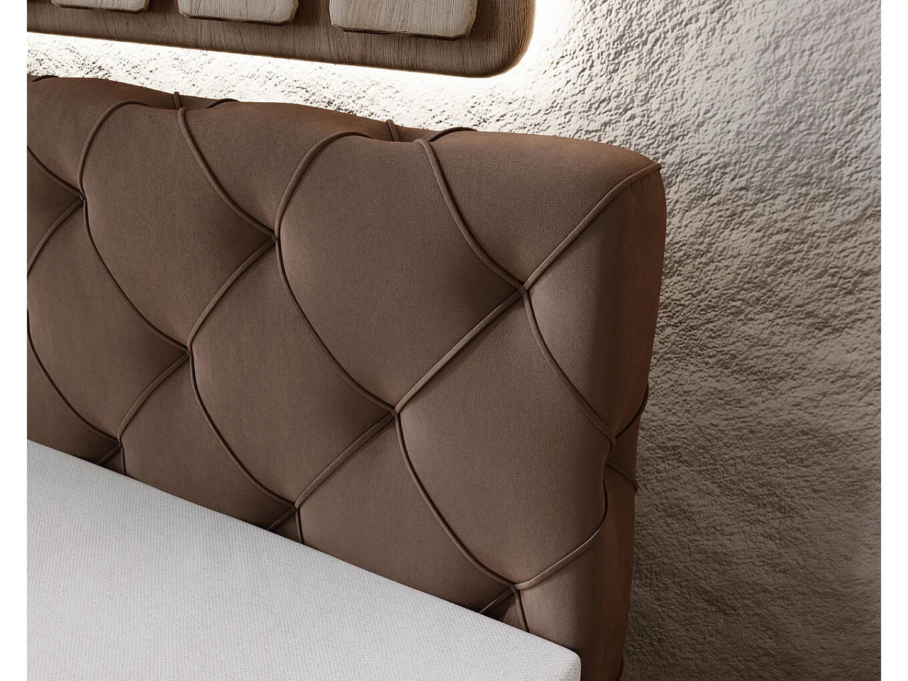 Boxspringbett mit Kopfteil - 180 x 200 - Samtstoff  - Braun - Matratze  - Topper  - NAPOLI