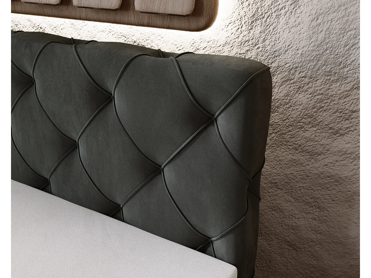 Boxspringbett mit Kopfteil - 200 x 200 - Samtstoff  - Grau - Matratze  - Topper  - NAPOLI