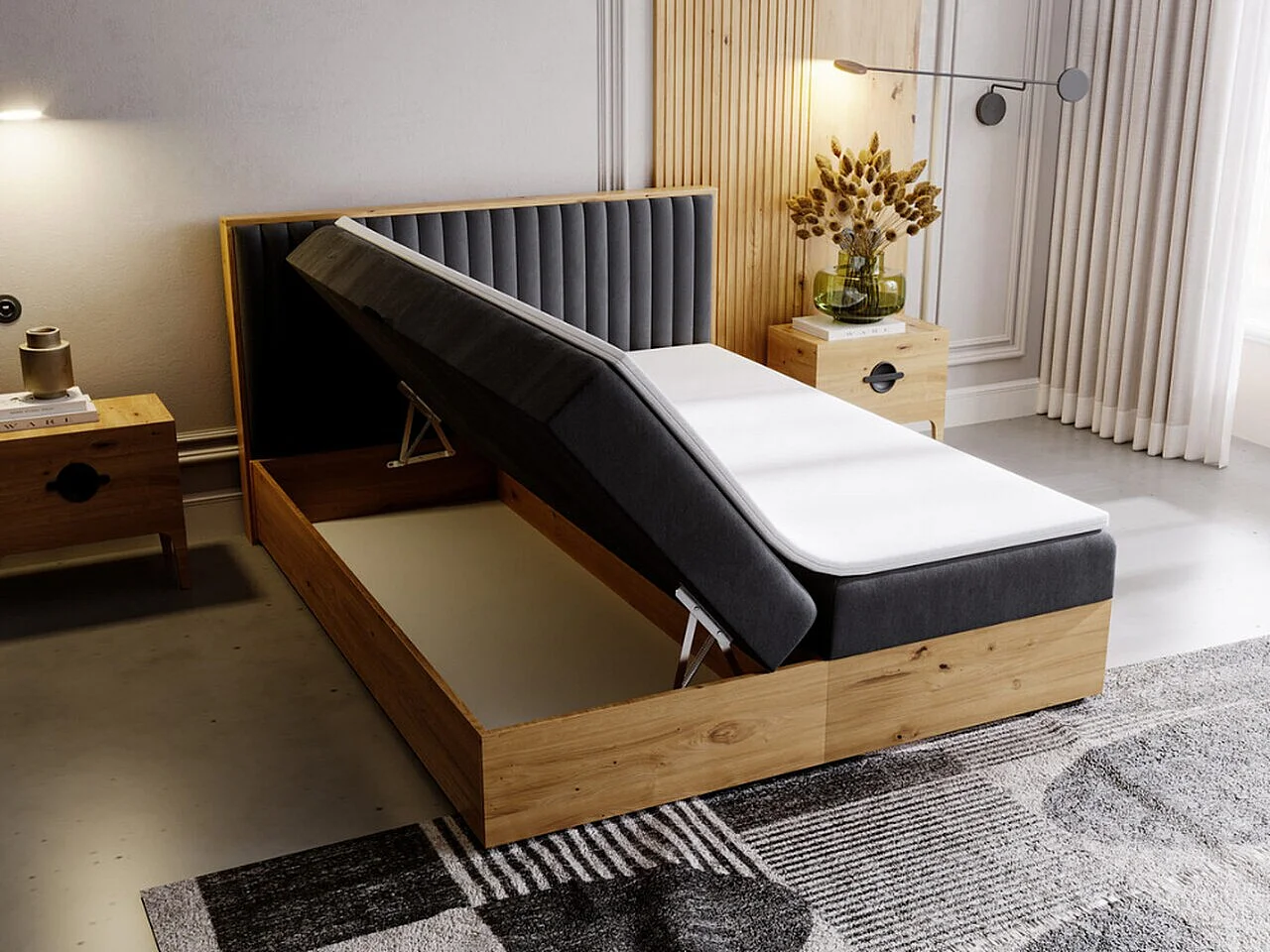 Boxspringbett mit Kopfteil - 160 x 200 - Samtstoff  - Anthracite - Matratze  - Topper  - FOREST