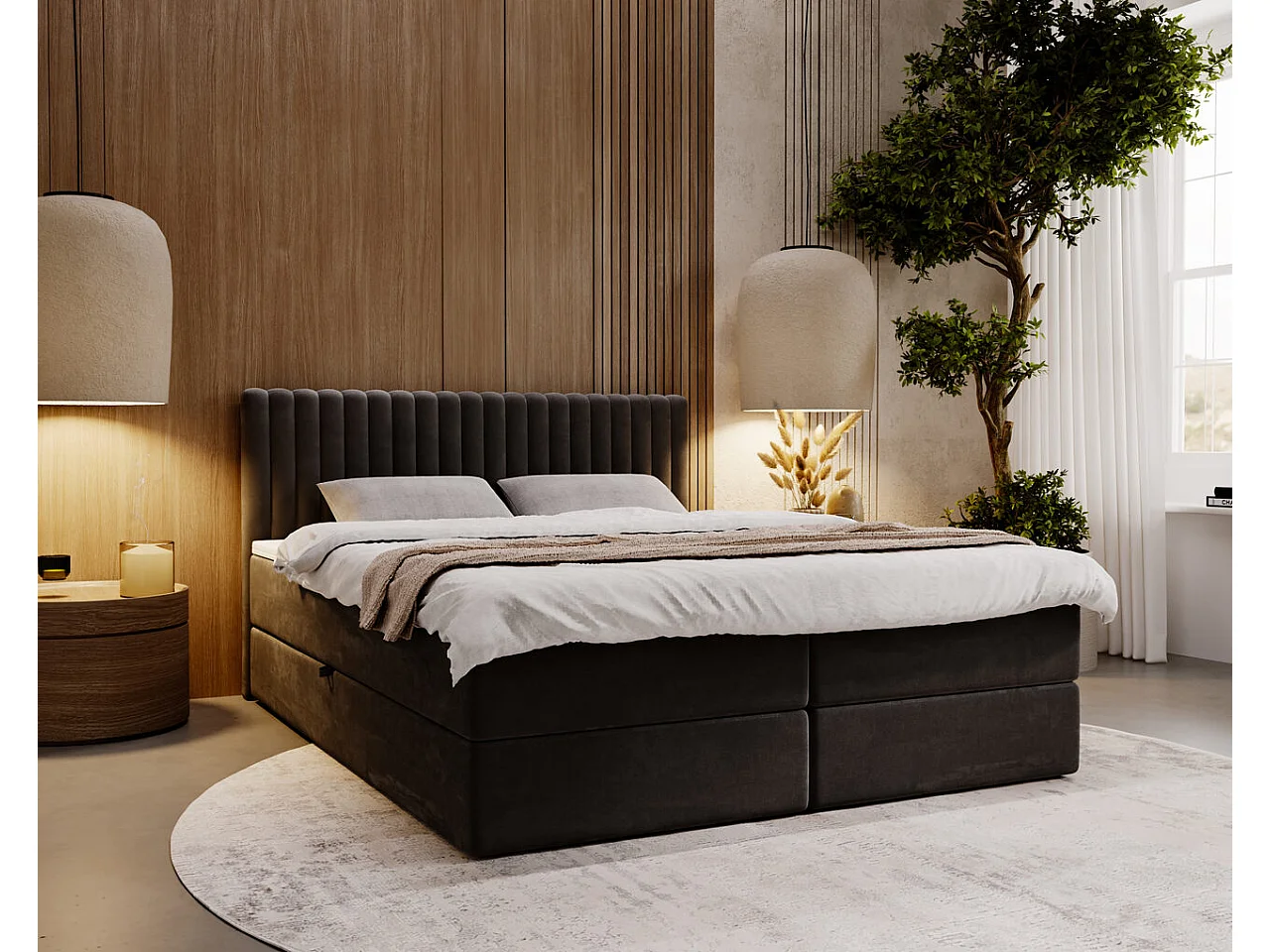 Boxspringbett mit Kopfteil - 140 x 200 - Samtstoff  - Anthracite - Matratze  - Topper  - MARBELLA