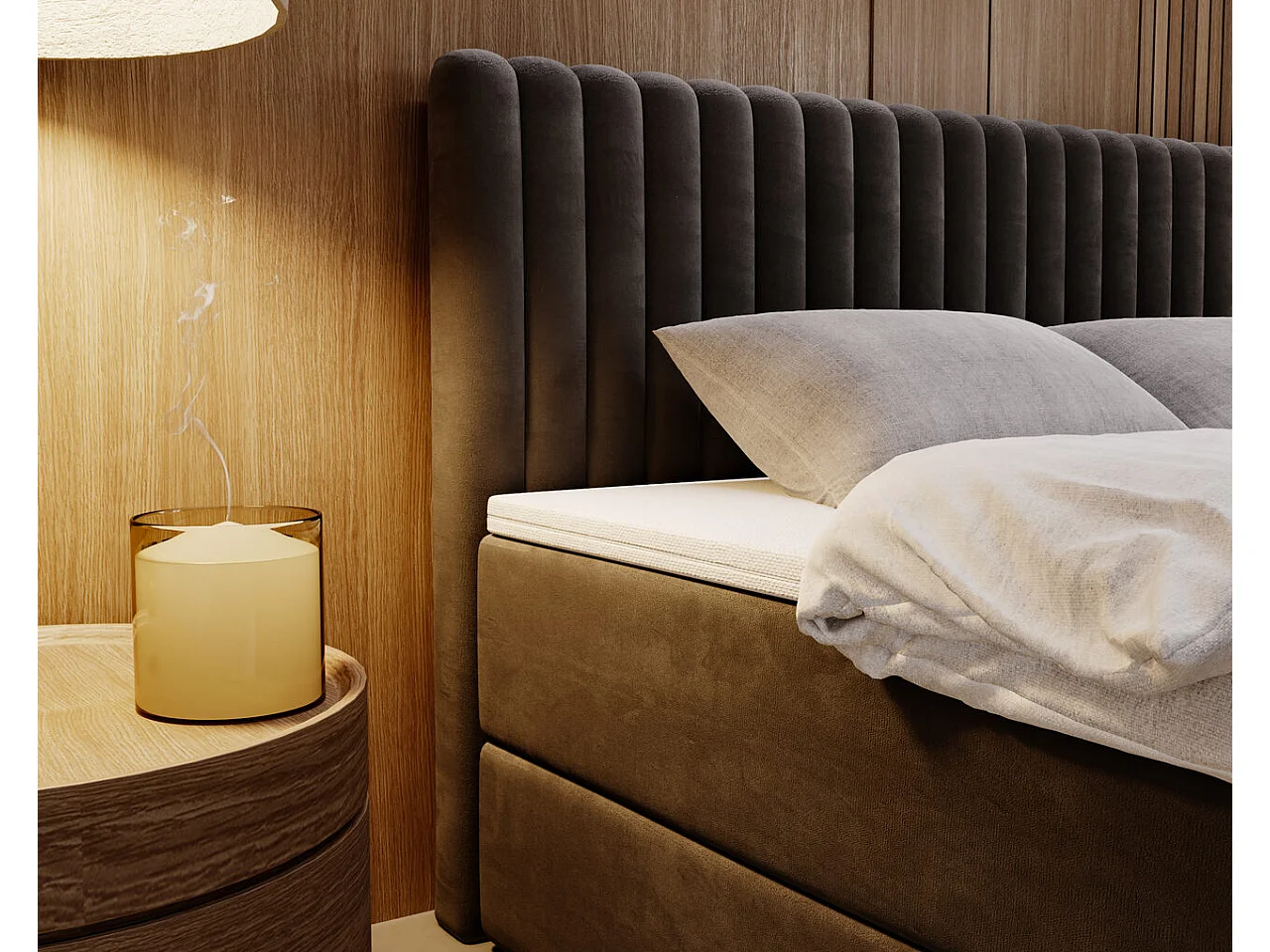 Lit continental Marbella avec rangement - 140 x 200 - double - velours - noir