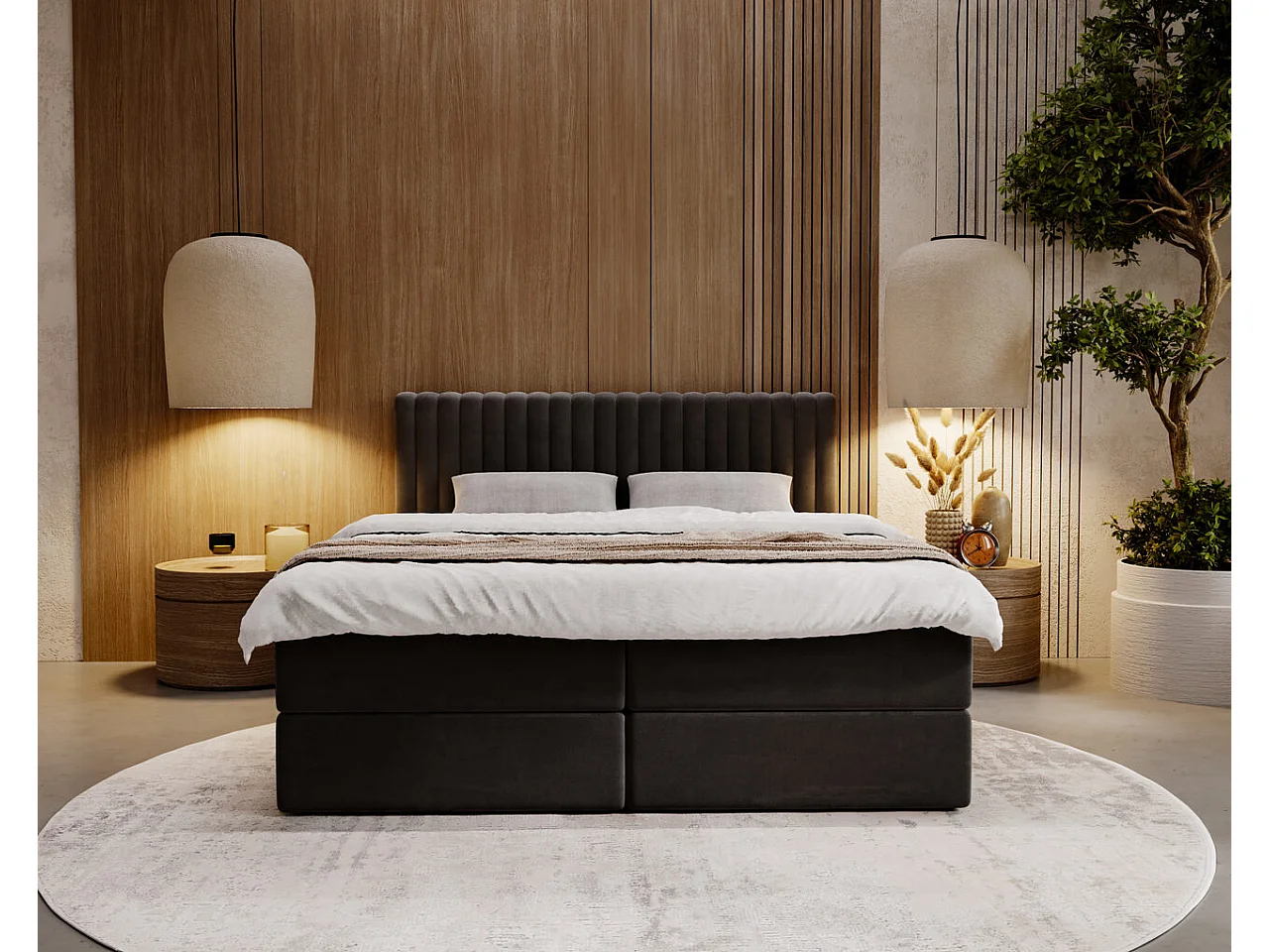 Boxspringbett mit Kopfteil - 160 x 200 - Samtstoff  - Anthracite - Matratze  - Topper  - MARBELLA