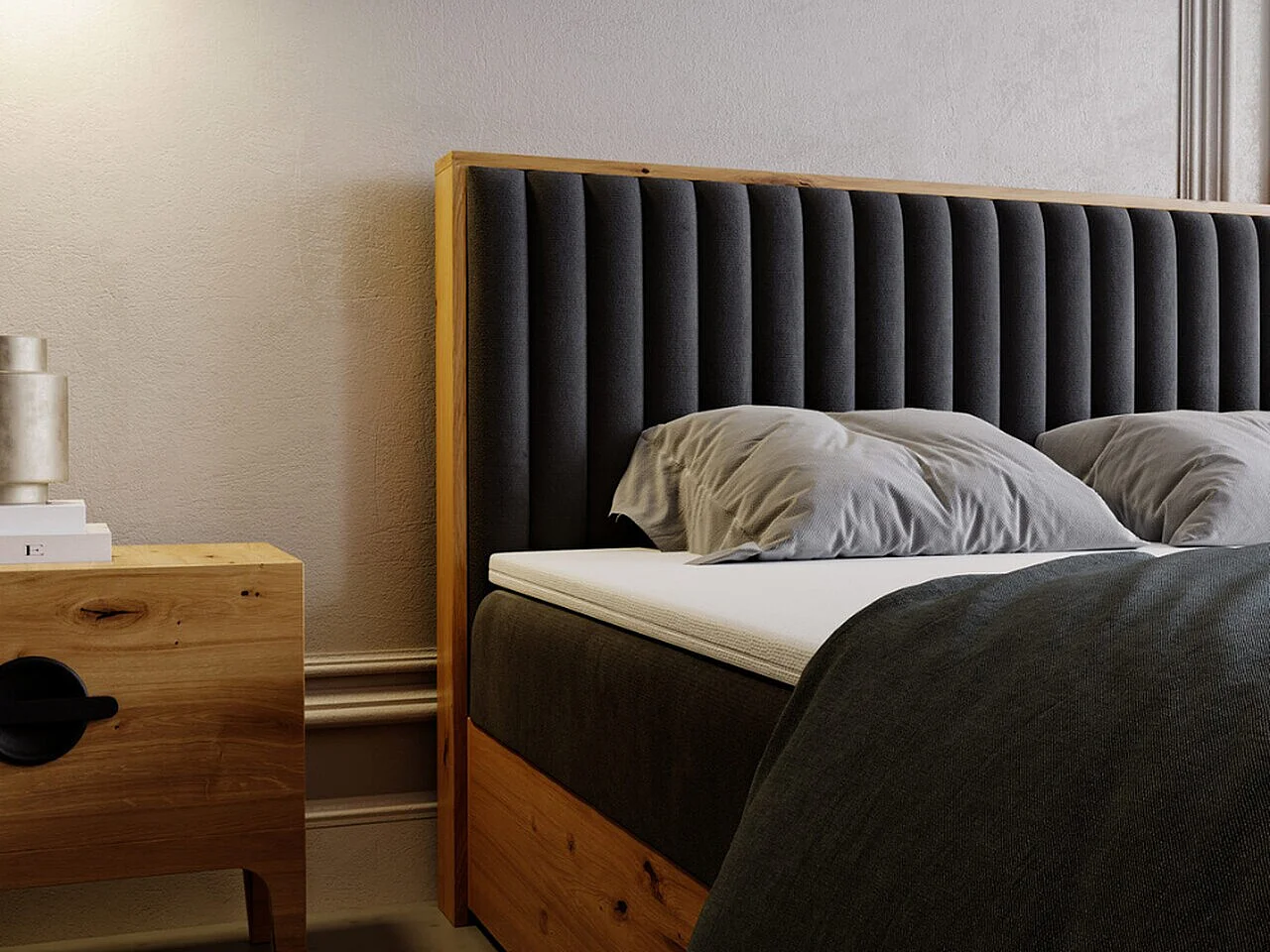 Boxspringbett mit Kopfteil - 140 x 200 - Samtstoff  - Anthracite - Matratze  - Topper  - FOREST