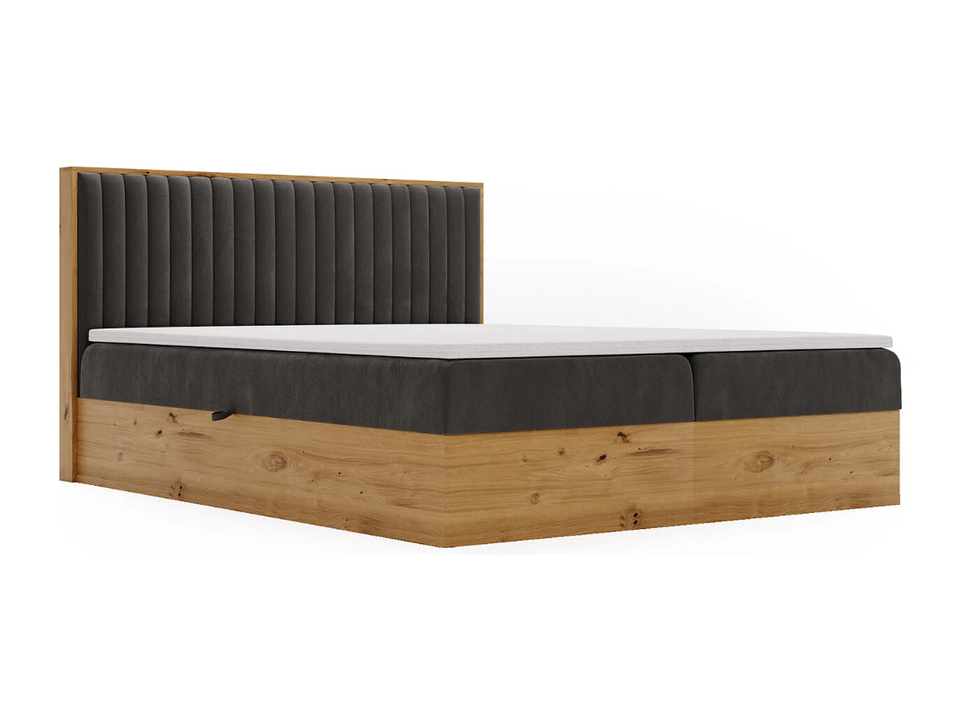 Lit continental Forest avec rangement - 180 x 200 - double - en bois avec tête de lit capitonnée - gris