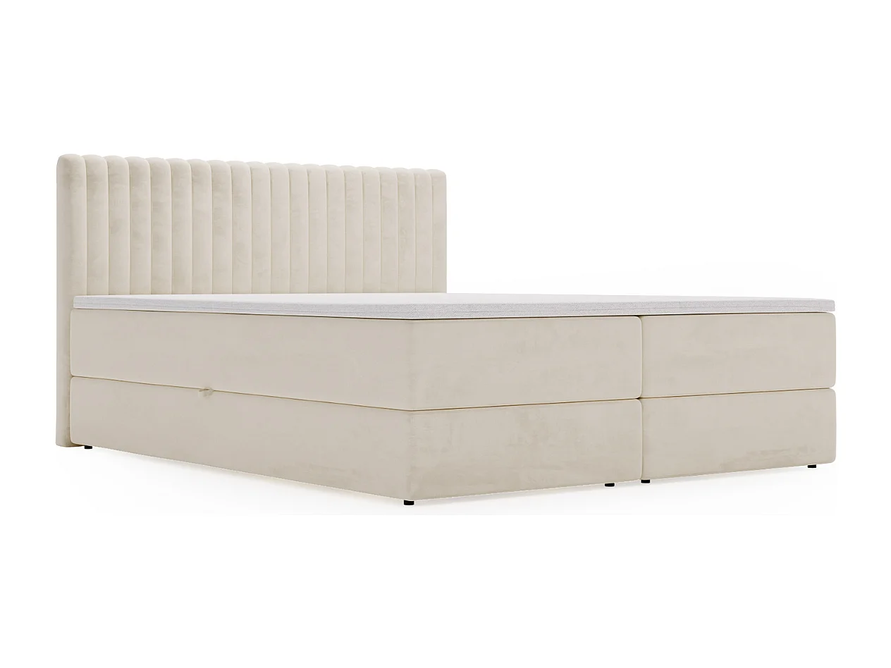 Boxspringbett mit Kopfteil - 180 x 200 - Samtstoff  - Beige - Matratze  - Topper  - MARBELLA