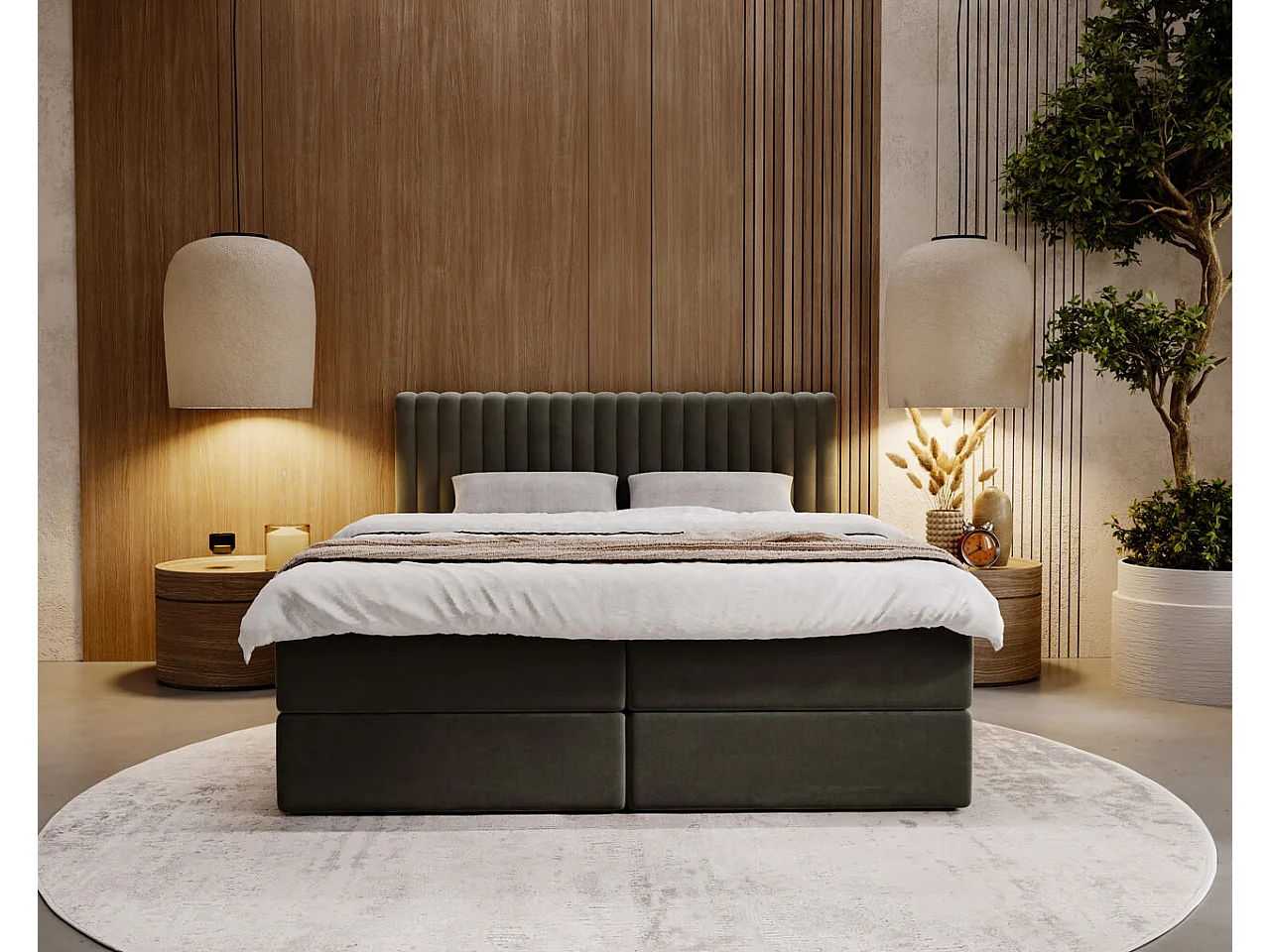 Boxspringbett mit Kopfteil - 180 x 200 - Samtstoff  - Grau - Matratze  - Topper  - MARBELLA