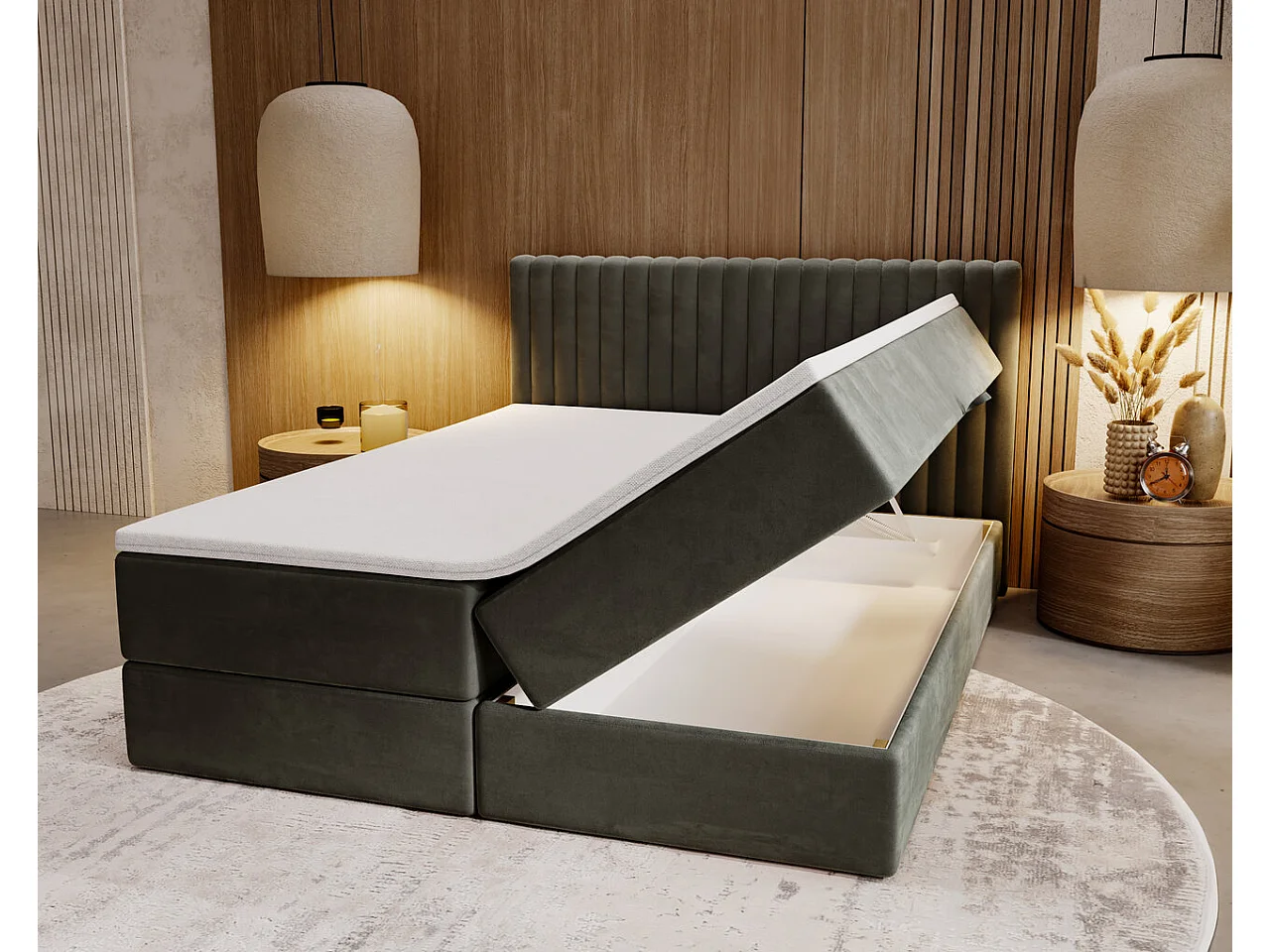 Boxspringbett mit Kopfteil - 180 x 200 - Samtstoff  - Grau - Matratze  - Topper  - MARBELLA