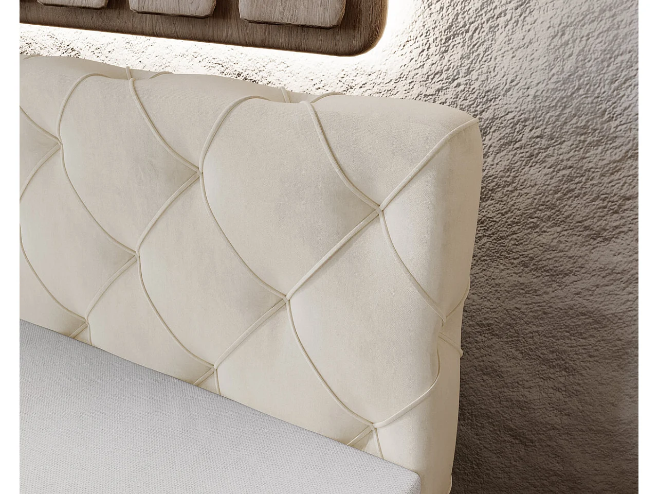 Boxspringbett mit Kopfteil - 180 x 200 - Samtstoff  - Beige - Matratze  - Topper  - NAPOLI