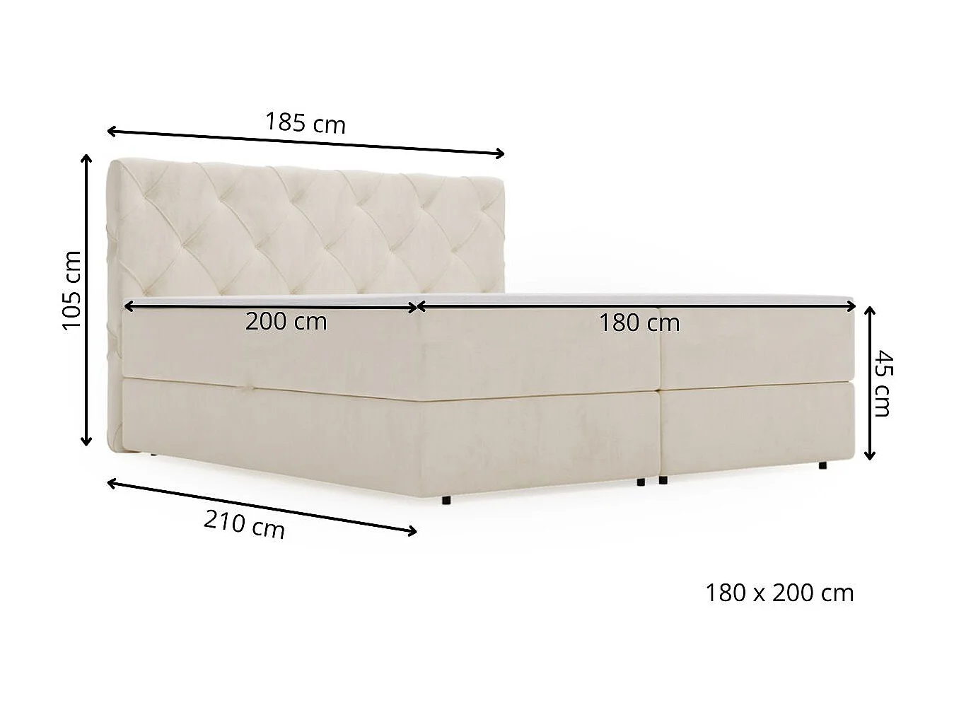 Boxspringbett mit Kopfteil - 180 x 200 - Samtstoff  - Beige - Matratze  - Topper  - NAPOLI