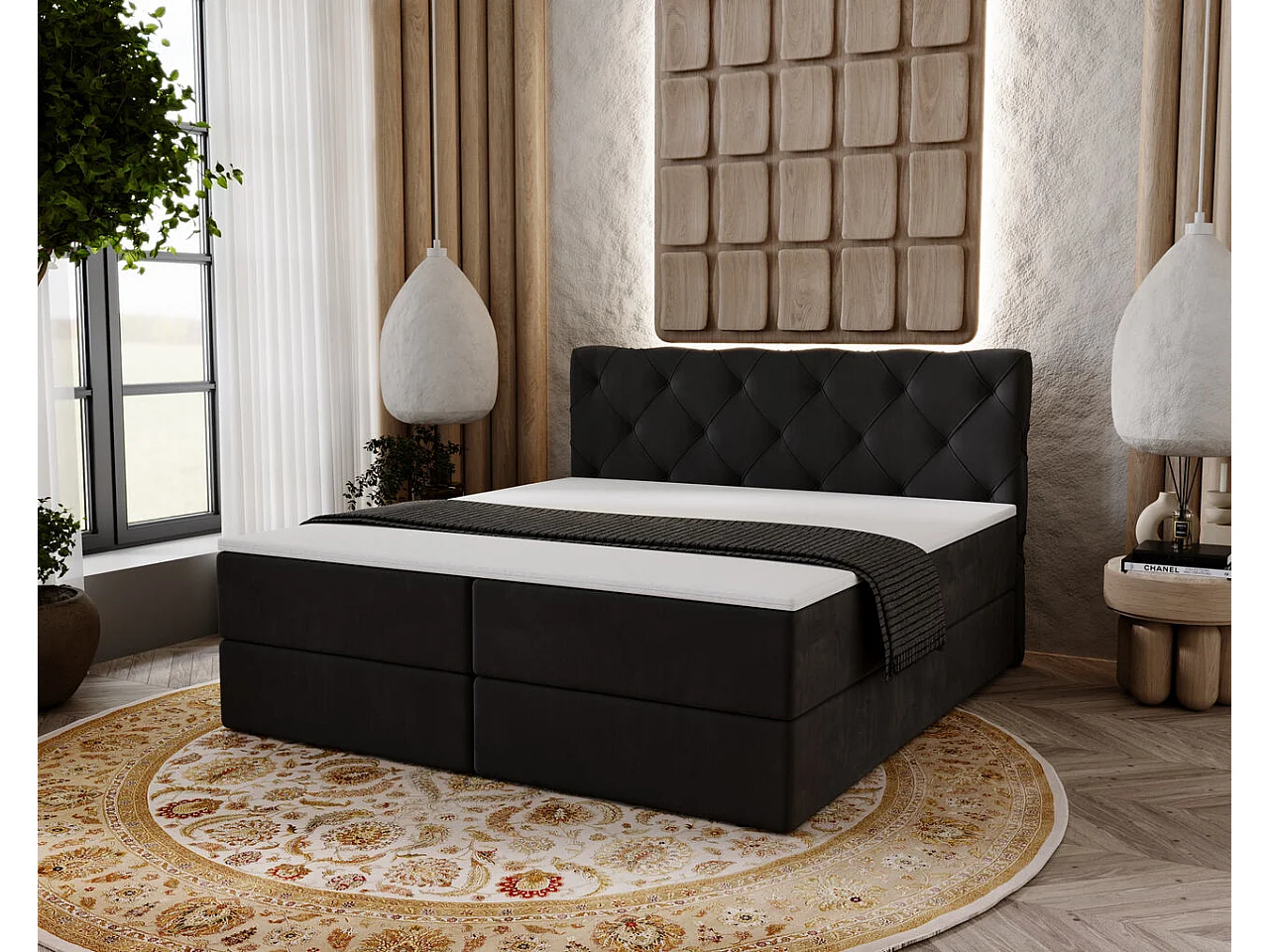 Boxspringbett mit Kopfteil - 140 x 200 - Samtstoff  - Anthracite - Matratze  - Topper  - NAPOLI