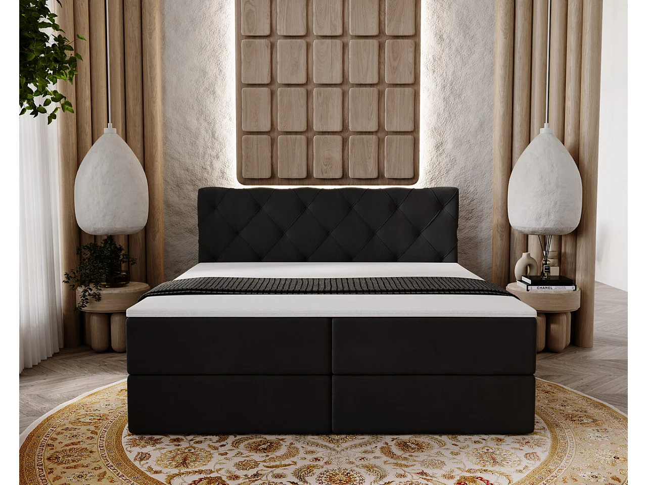 Boxspringbett mit Kopfteil - 140 x 200 - Samtstoff  - Anthracite - Matratze  - Topper  - NAPOLI