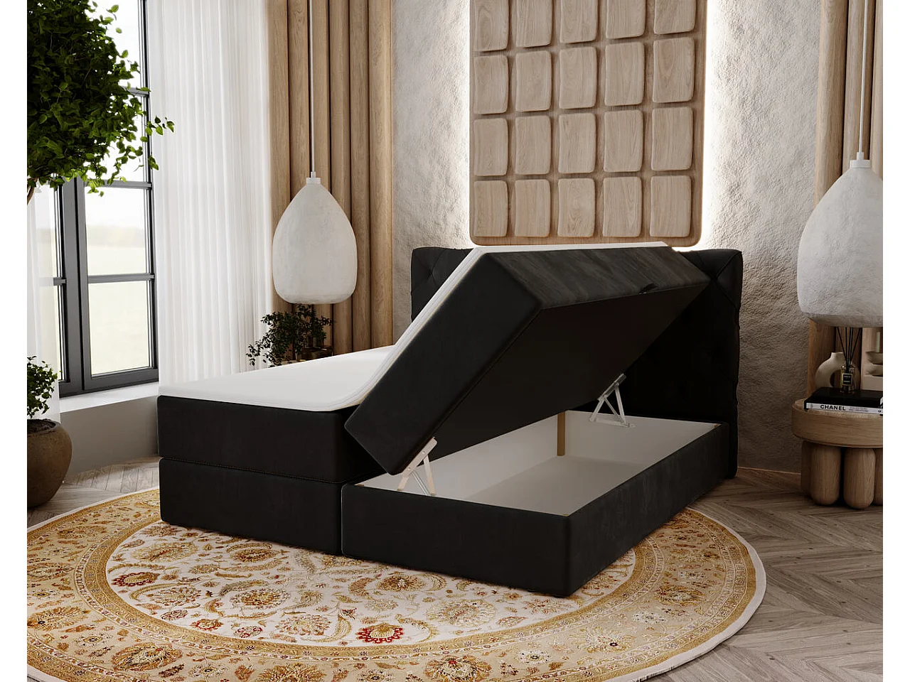 Boxspringbett mit Kopfteil - 140 x 200 - Samtstoff  - Anthracite - Matratze  - Topper  - NAPOLI