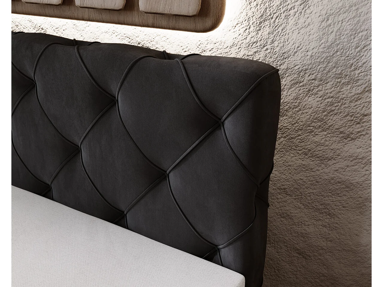 Boxspringbett mit Kopfteil - 140 x 200 - Samtstoff  - Anthracite - Matratze  - Topper  - NAPOLI