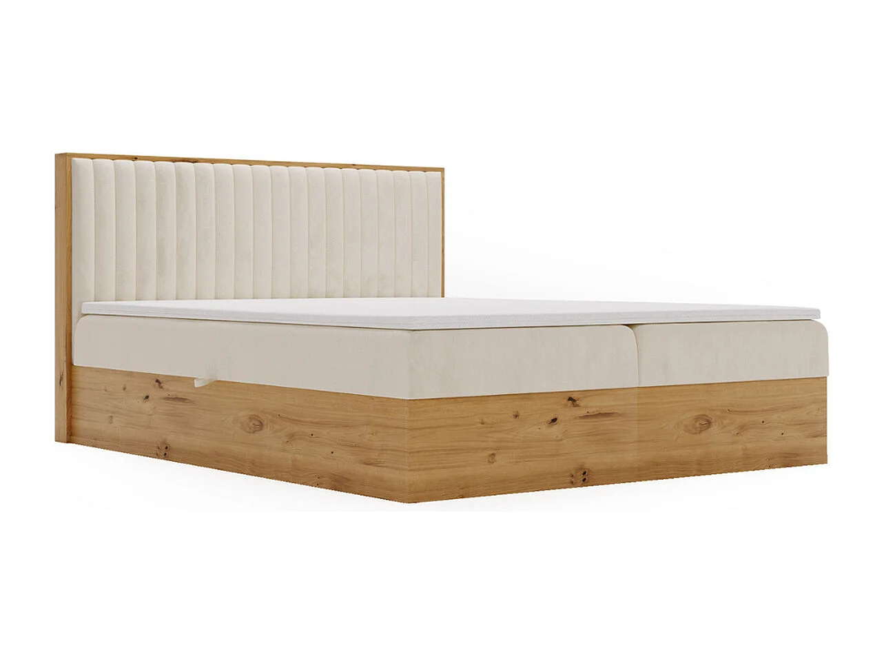Boxspringbett mit Kopfteil - 160 x 200 - Samtstoff  - Beige - Matratze  - Topper  - FOREST