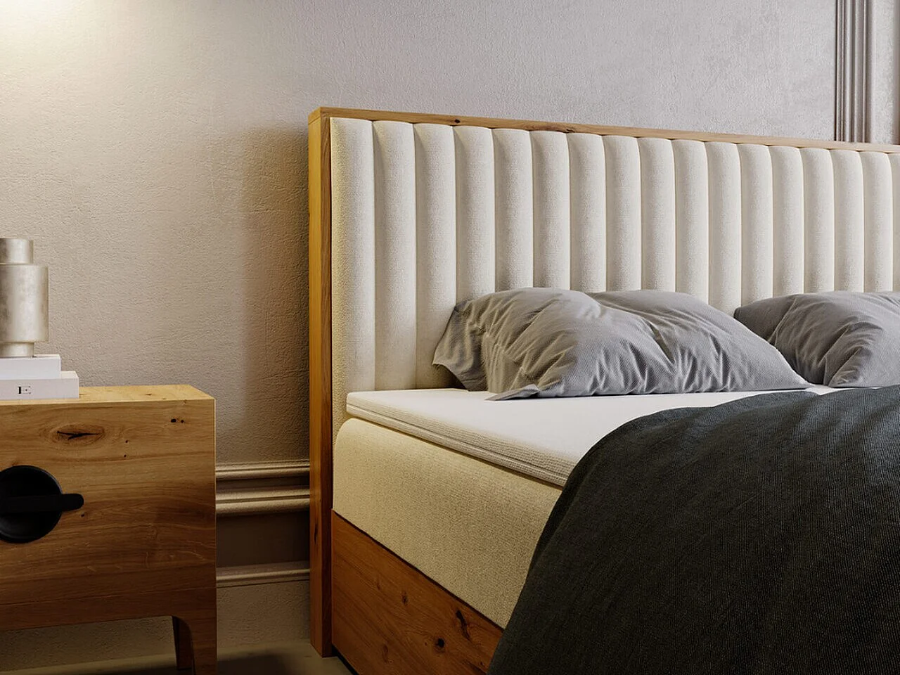 Boxspringbett mit Kopfteil - 160 x 200 - Samtstoff  - Beige - Matratze  - Topper  - FOREST