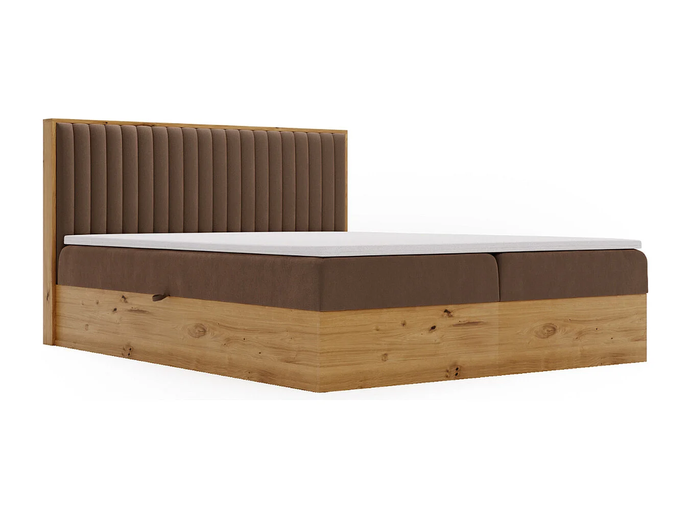 Lit continental Forest avec rangement - 160 x 200 - double - en bois avec tête de lit capitonnée - marron