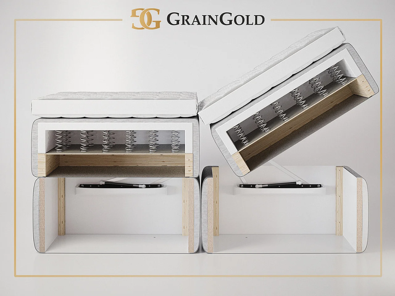 Lit continental Forest avec rangement - 160 x 200 - double - en bois avec tête de lit capitonnée - marron