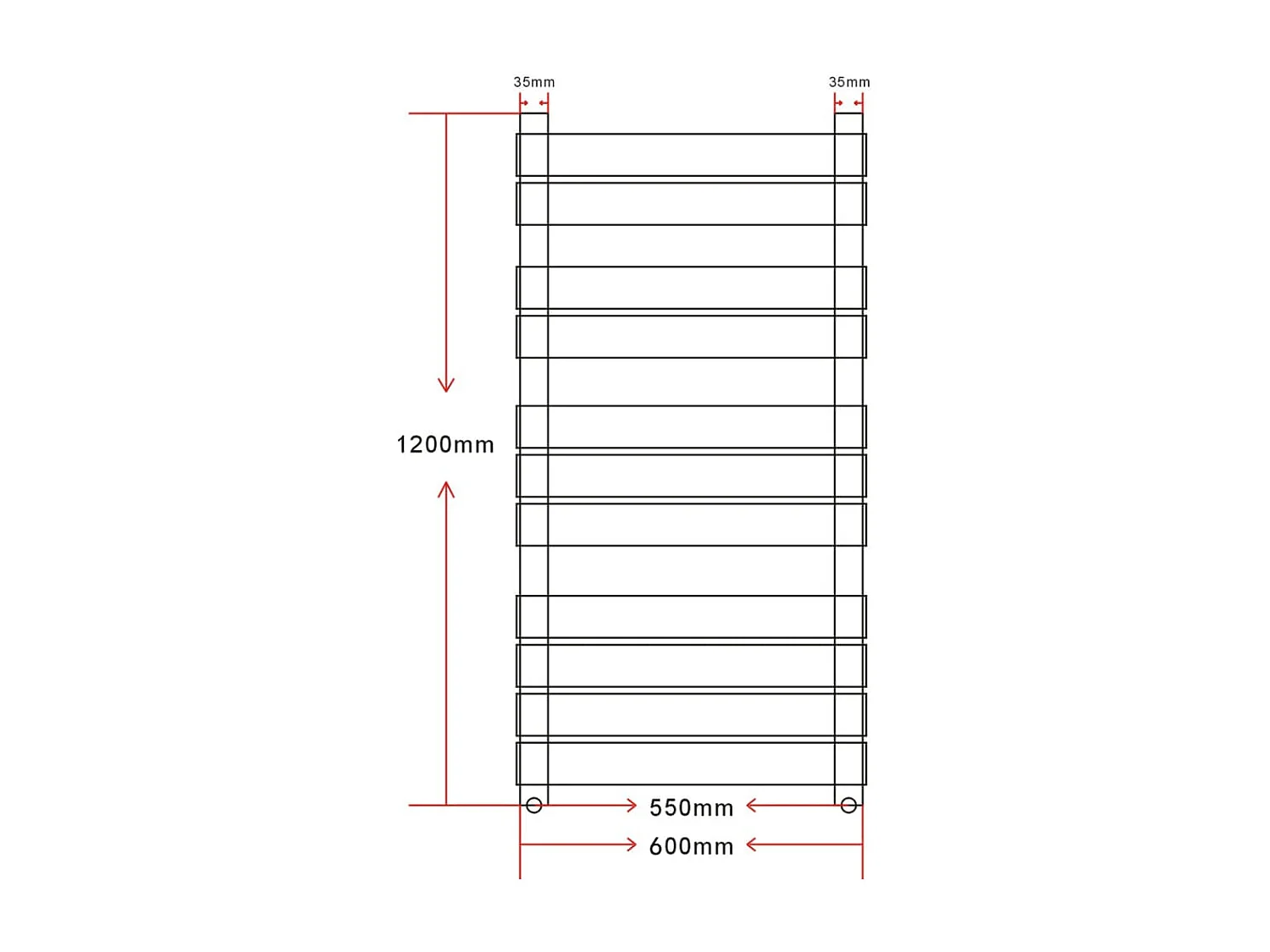 Radiateur sèche-serviettes vertical de salle de bain 600x1200mm