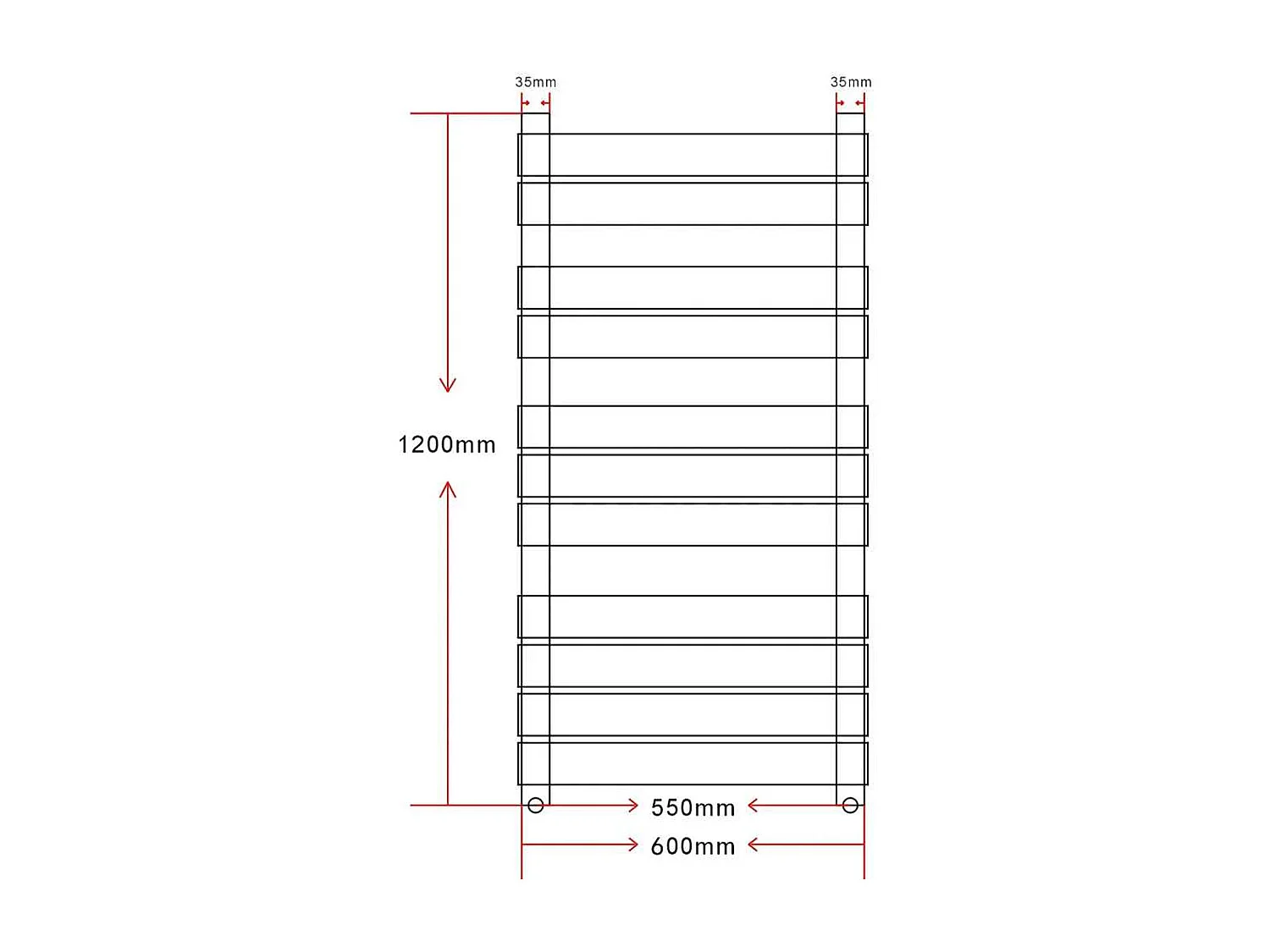 Radiateur sèche-serviettes vertical de salle de bain 600x1200mm