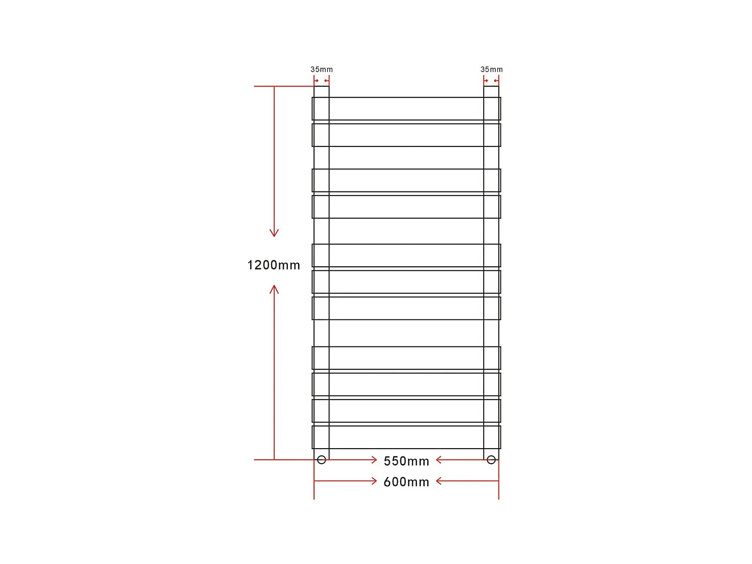 Radiateur sèche-serviettes vertical de salle de bain 600x1200mm