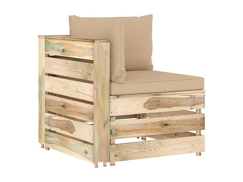 Modulares Ecksofa mit Kissen Grün Imprägniertes Holz