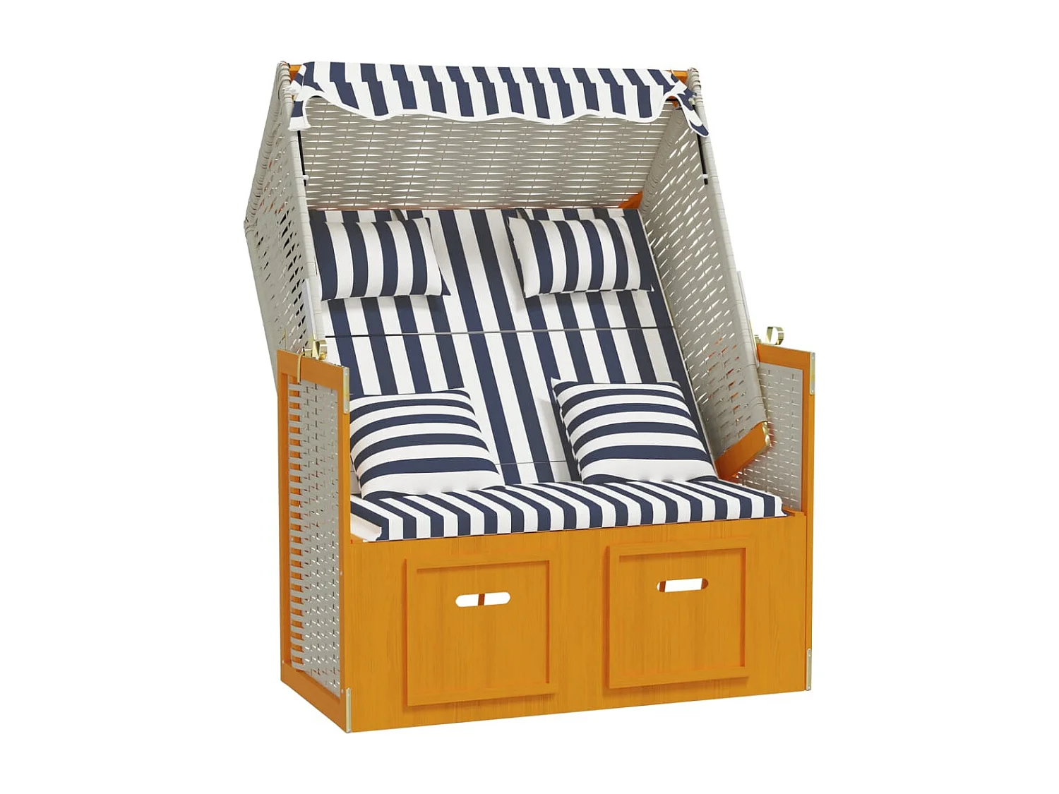 Strandkorb con Cuscini in Polyrattan Legno Massello Bianco Blu