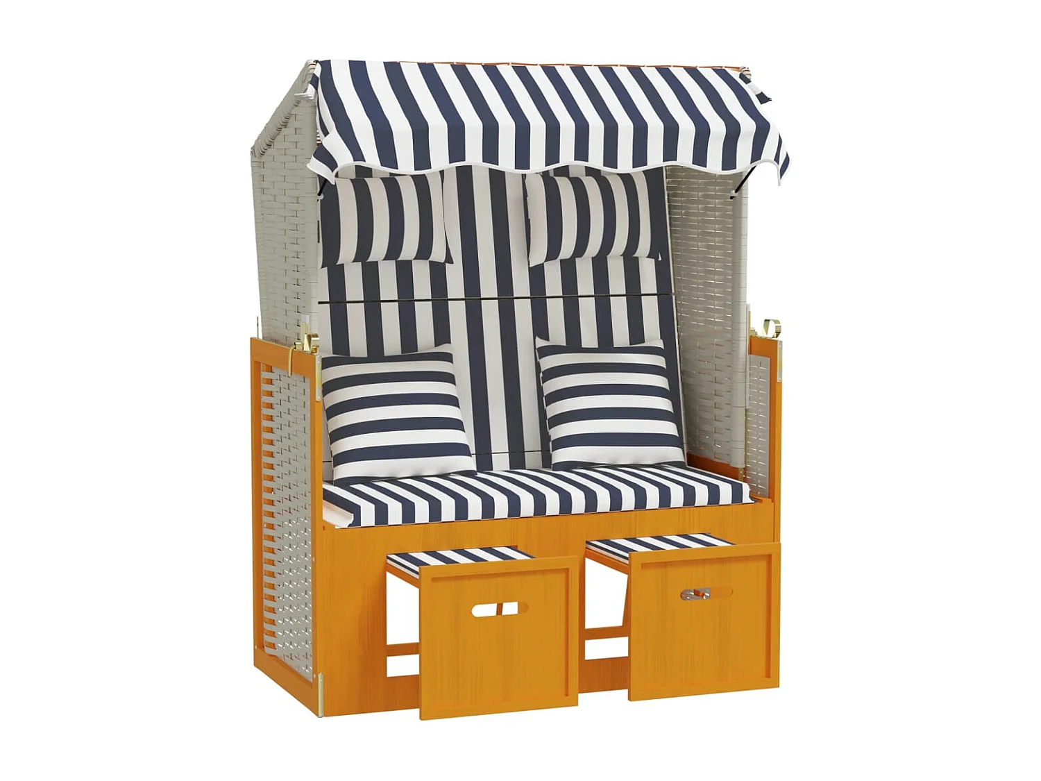 Strandkorb con Cuscini in Polyrattan Legno Massello Bianco Blu