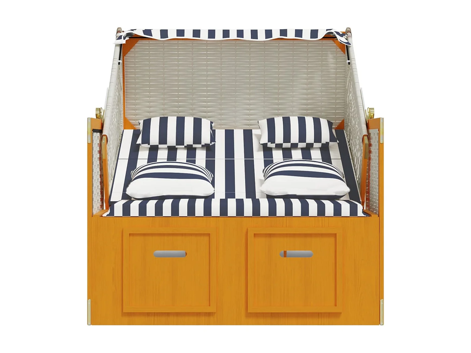 Strandkorb con Cuscini in Polyrattan Legno Massello Bianco Blu