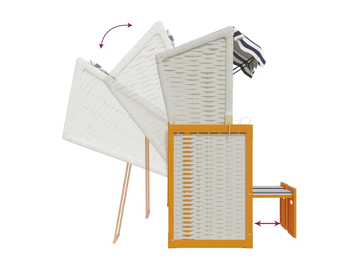 Strandkorb con Cuscini in Polyrattan Legno Massello Bianco Blu