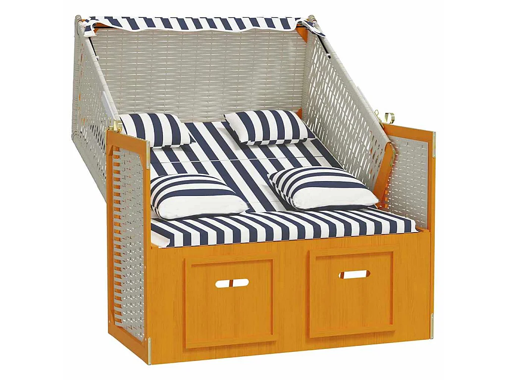 Fauteuil de plage avec coussins, Résine tressée, bois solide blanc bleu