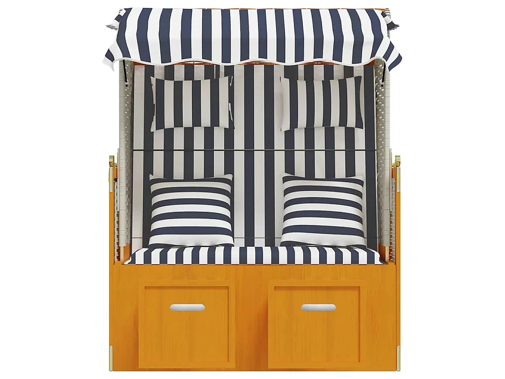 Fauteuil de plage avec coussins, Résine tressée, bois solide blanc bleu