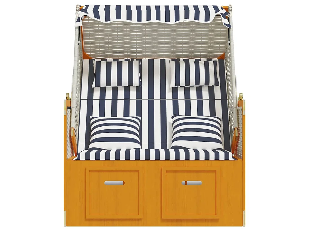 Fauteuil de plage avec coussins, Résine tressée, bois solide blanc bleu