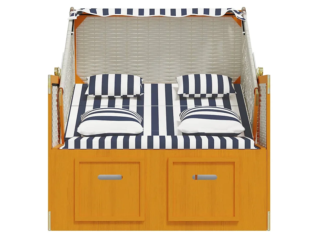 Fauteuil de plage avec coussins, Résine tressée, bois solide blanc bleu